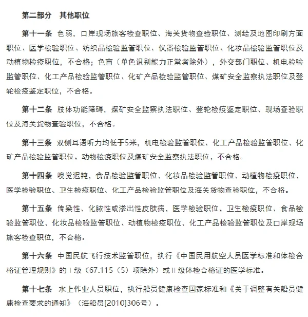 公务员特殊要求岗位体检标准参考