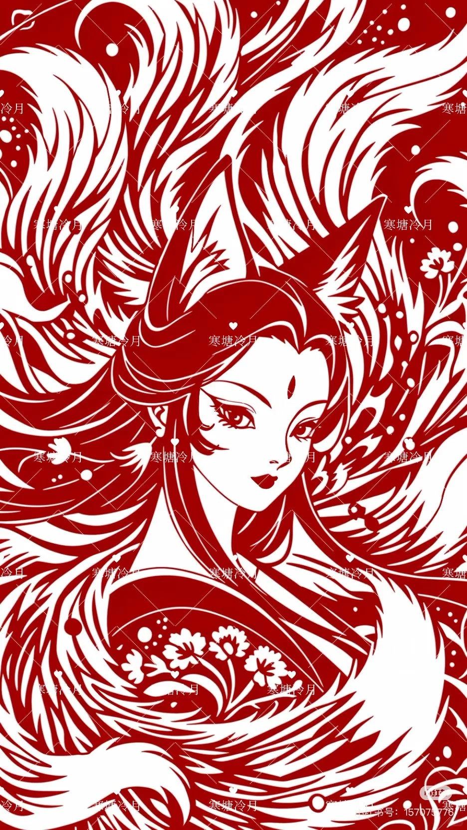 九尾狐女03剪纸刻纸底稿分享