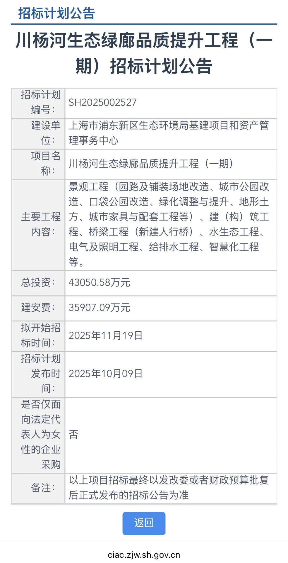 川杨河生态绿廊(一期)拟开始招标4.3亿元