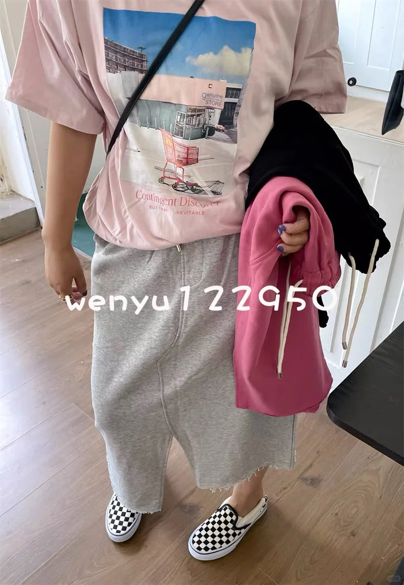 全新早秋韩系松紧腰高腰不对称设计休闲卫裙