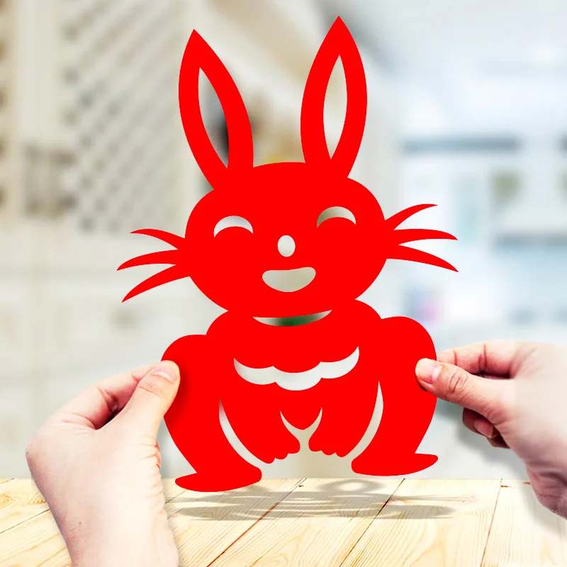 十二生肖剪纸-兔，入门简单对称剪带线稿图