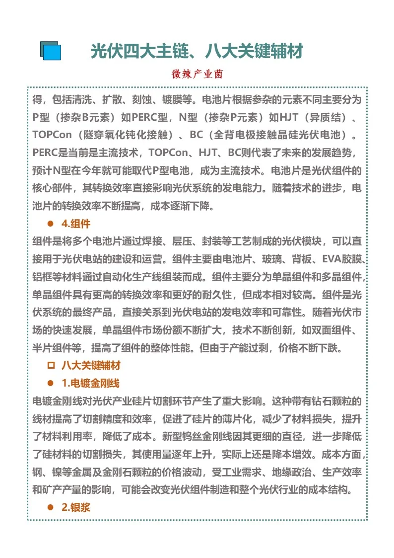 光伏四大主产业链及八大关键辅材
