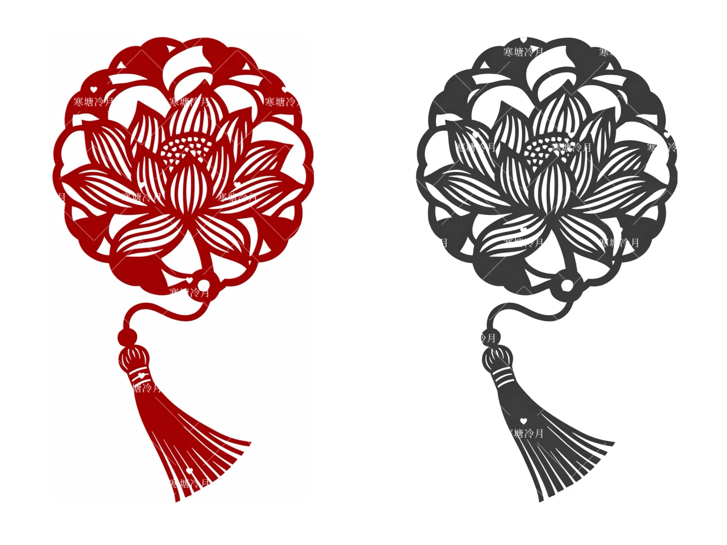 莲花书签01吊饰剪纸刻纸底稿分享