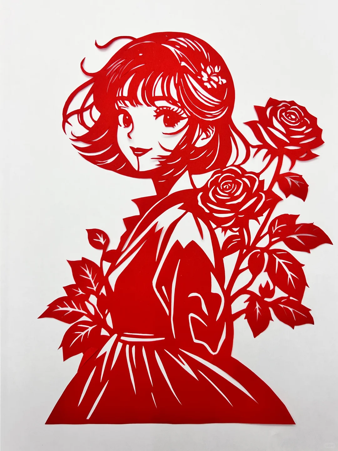 玫瑰花女孩剪纸