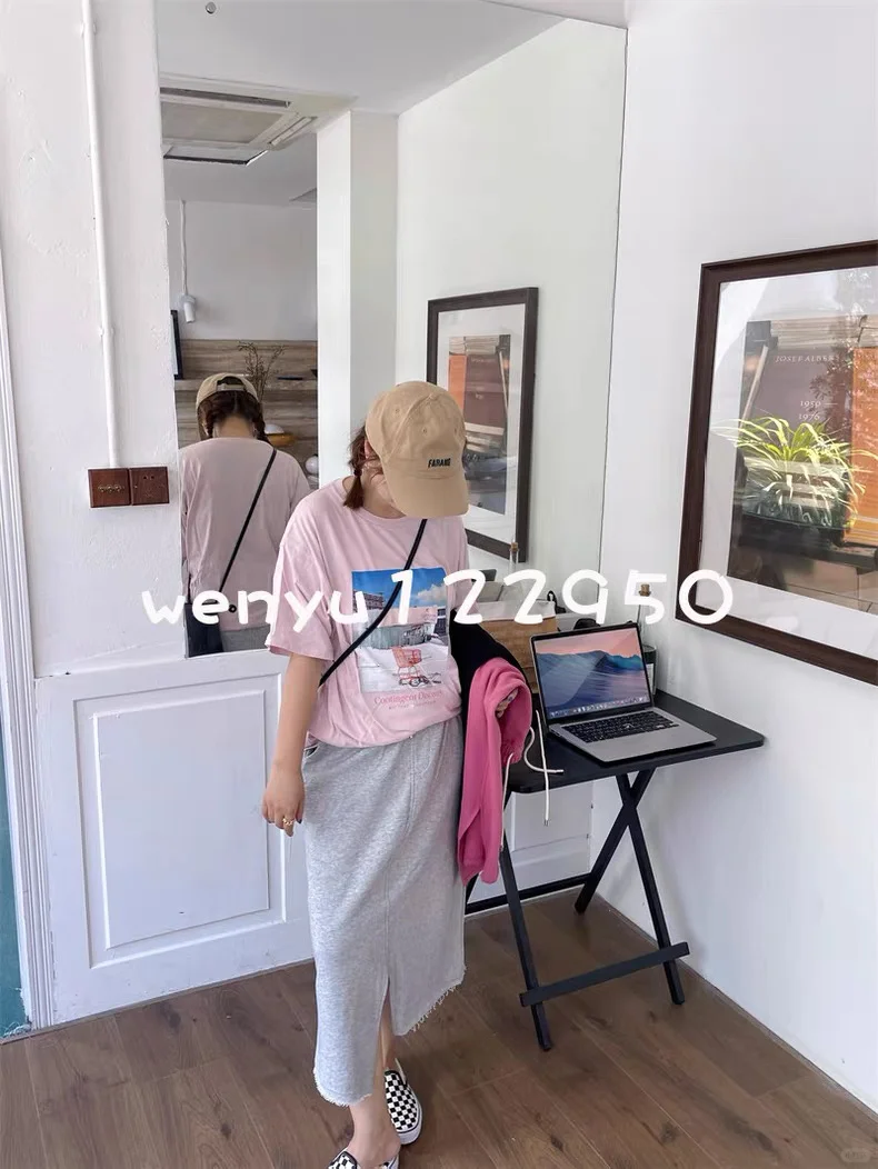 全新早秋韩系松紧腰高腰不对称设计休闲卫裙