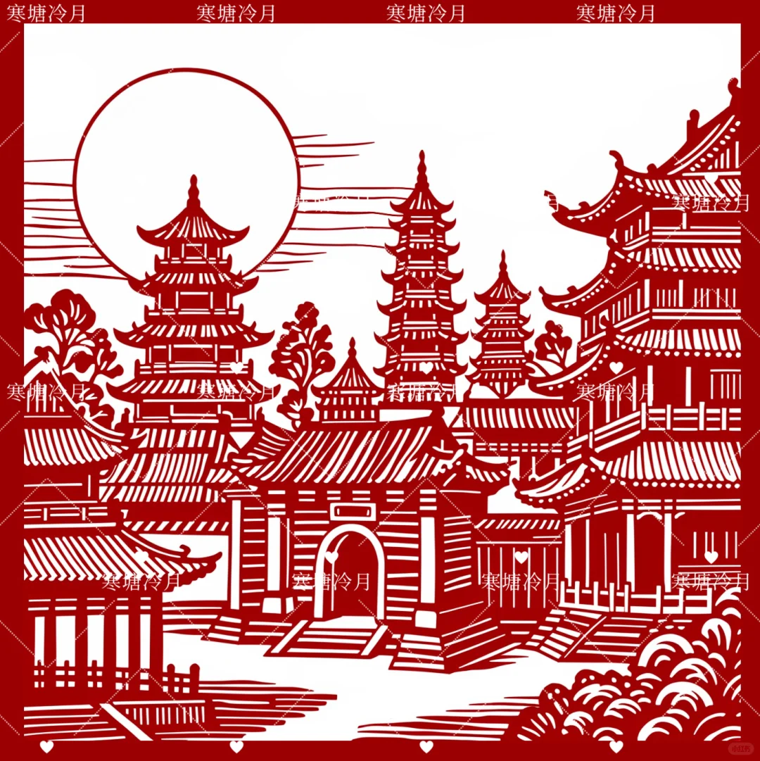 中国风建筑03剪纸底稿分享