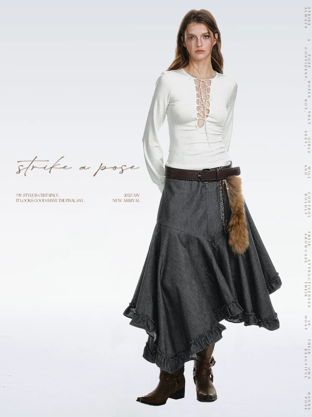 STRIKE A POSE*不规则拼接荷叶边半身裙