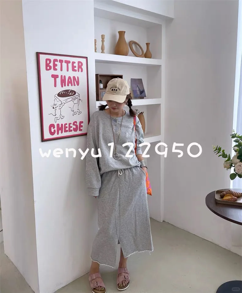 全新早秋韩系松紧腰高腰不对称设计休闲卫裙