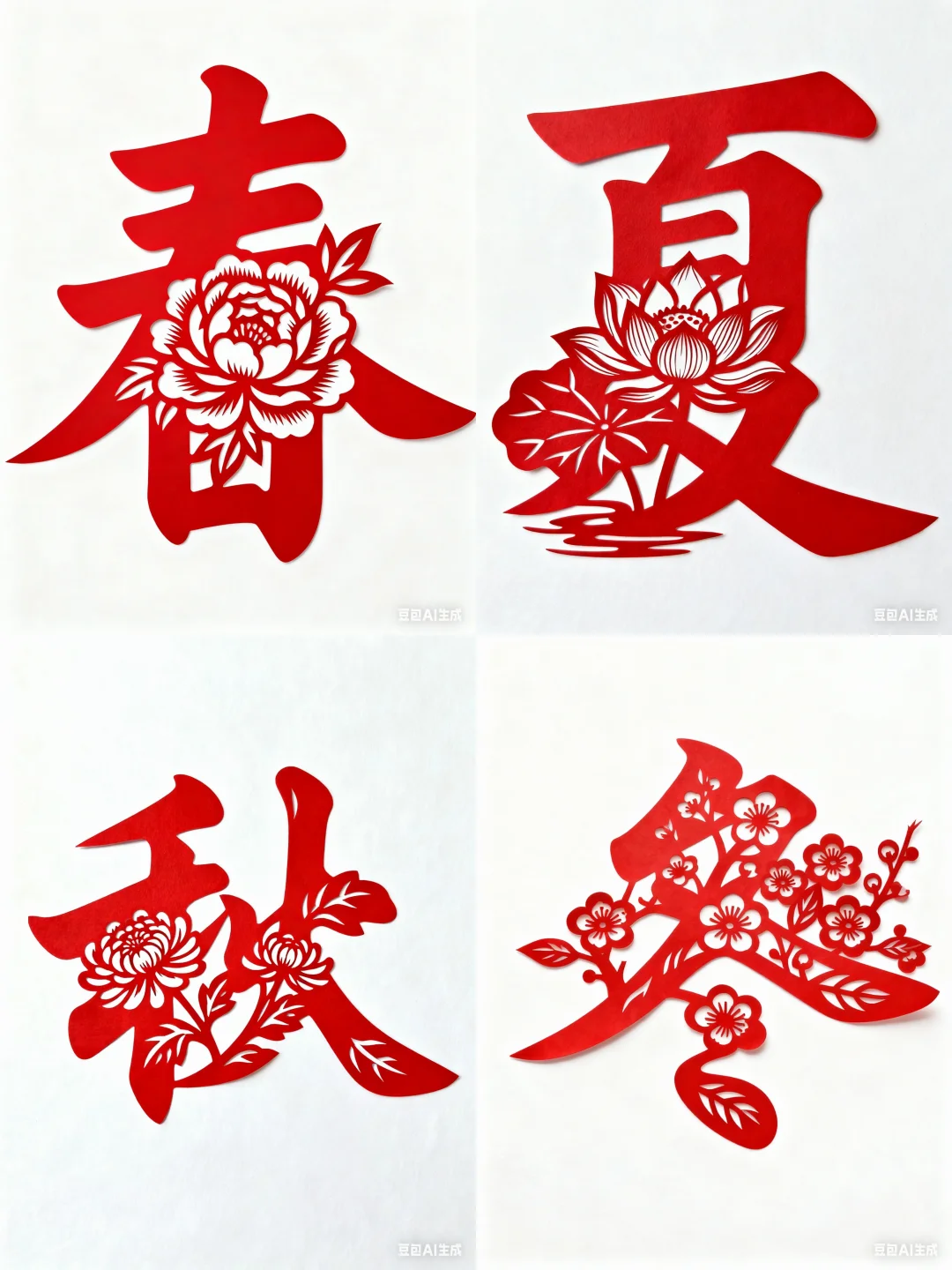 简单的春夏秋冬剪纸刻纸底稿分享?打印