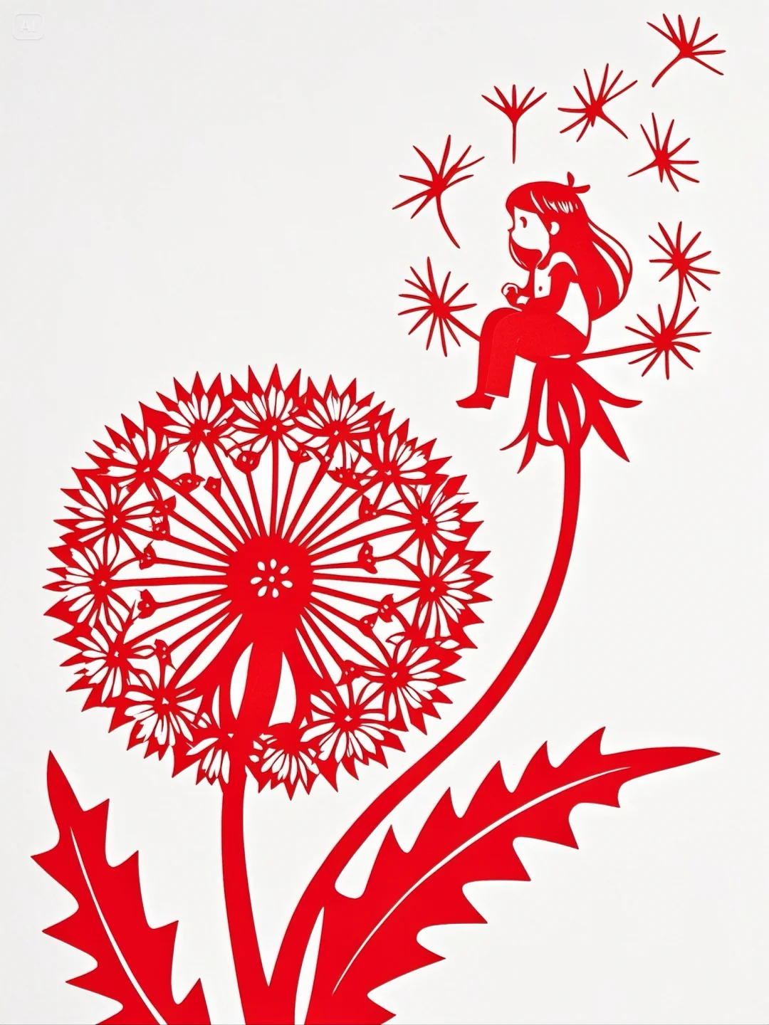 No.0211 小女孩与蒲公英剪纸