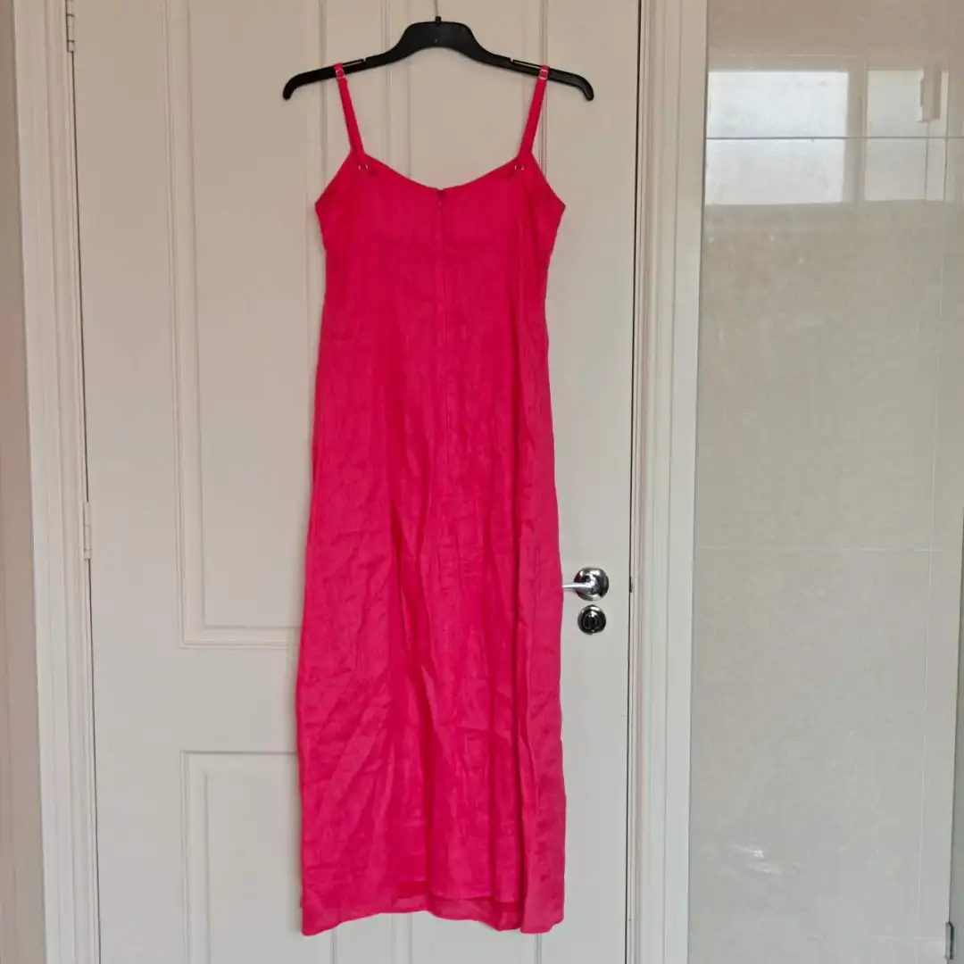 全新KOOKAI 100%麻 玫红色吊带连衣裙