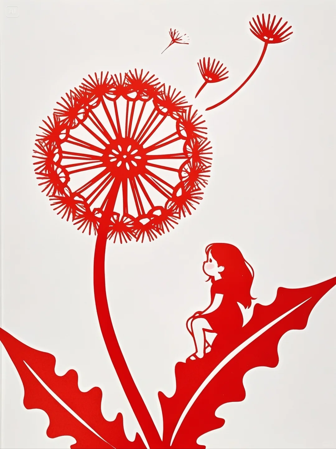 No.0211 小女孩与蒲公英剪纸