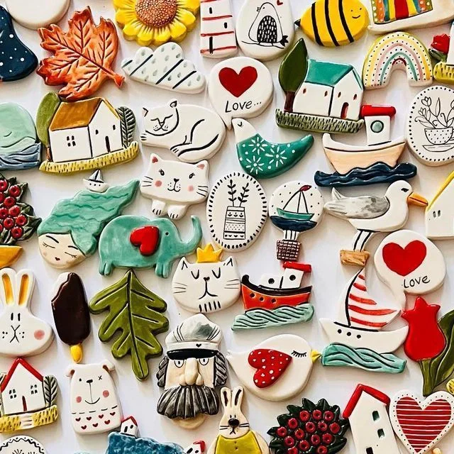 石塑粘土｜可爱图形大合集｜手绘冰箱贴｜胸针