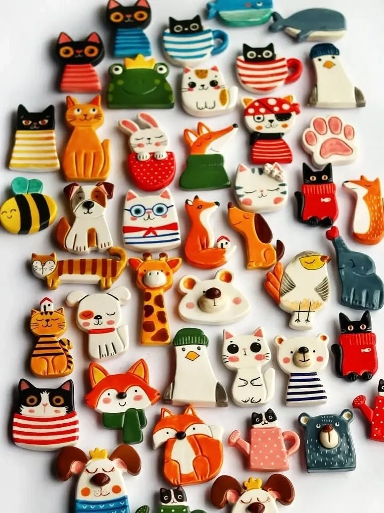 石塑粘土｜可爱图形大合集｜手绘冰箱贴｜胸针