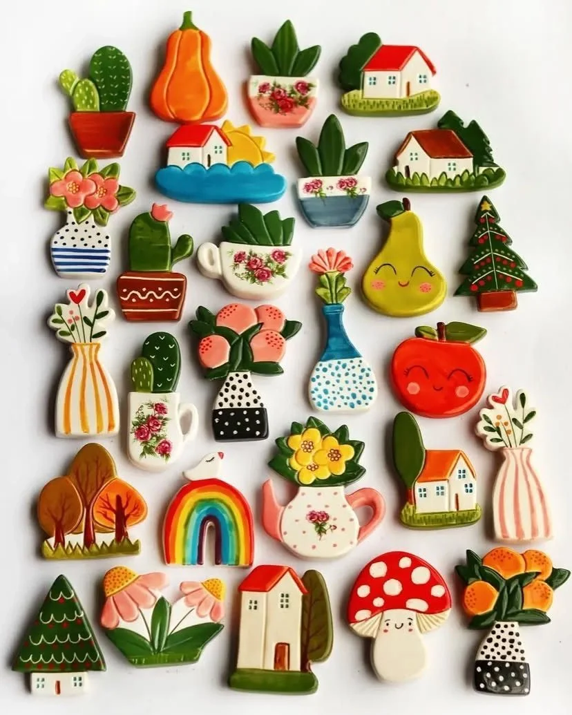 石塑粘土｜可爱图形大合集｜手绘冰箱贴｜胸针