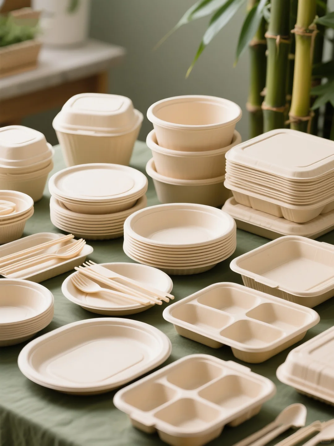 环保甘蔗浆餐盒:抑菌耐热,Logo压纹可定制