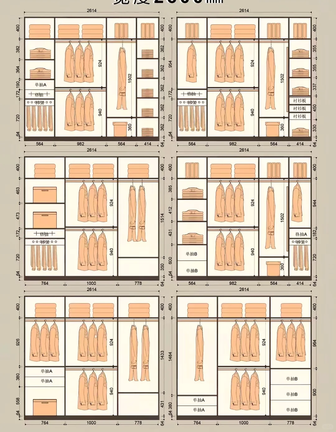 衣柜尺寸图！??喜欢拿走