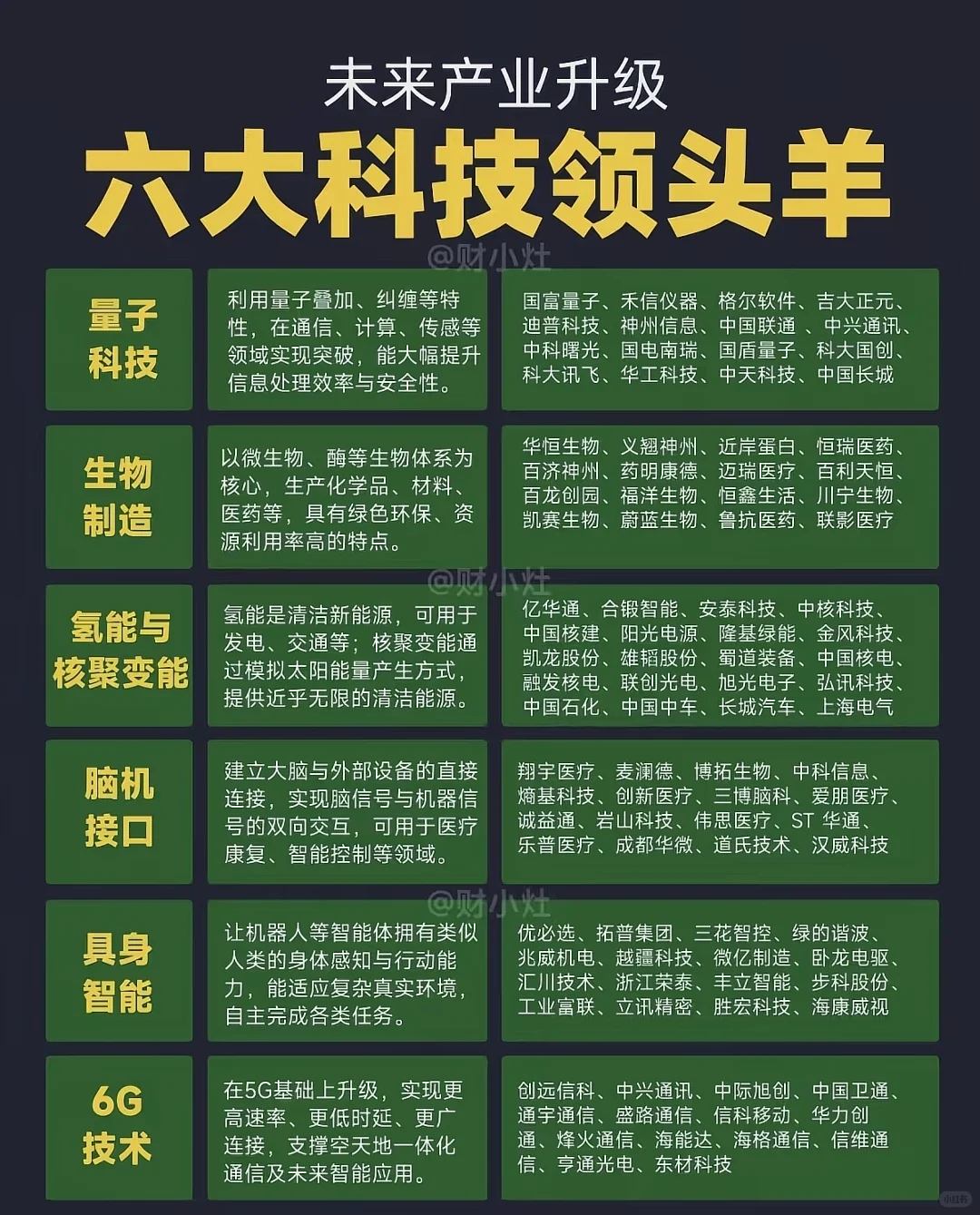 六大科技领域领头羊！