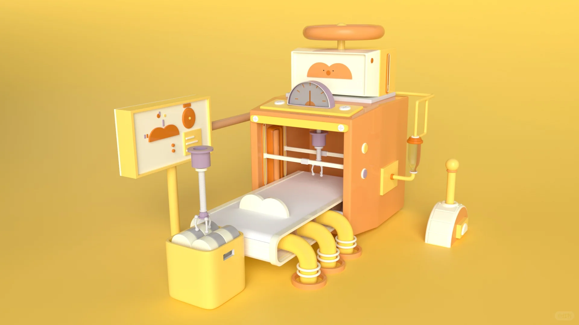 卡通小黄饼干流水线工厂场景建模渲染打卡！