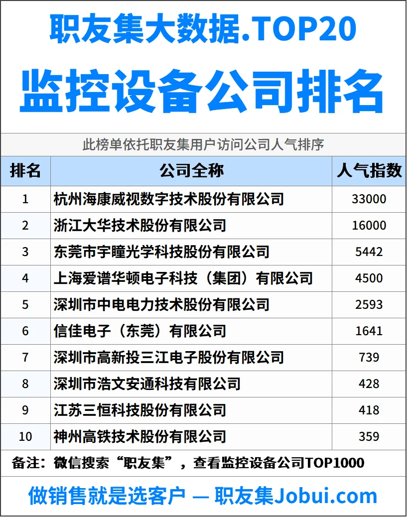 2025年中国监控设备公司排行榜