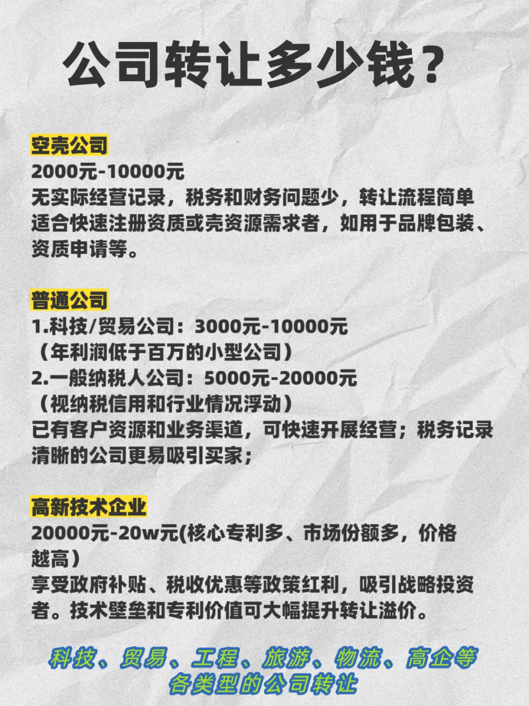 公司转让，买一家公司一般需要多少钱？