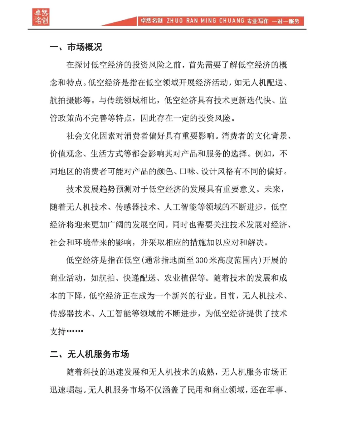 低空经济无人机服务市场调研报告基本框架