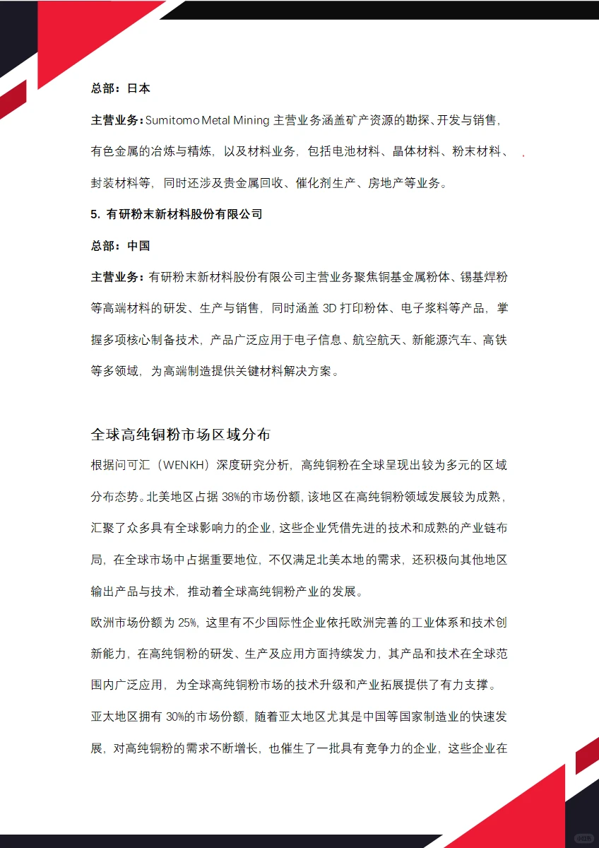 2025年全球高纯铜粉市场规模将达到48亿元