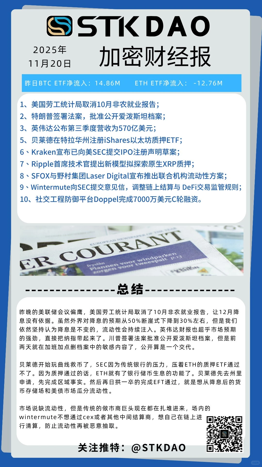 ?STKDAO加密财经报——2025.11.20