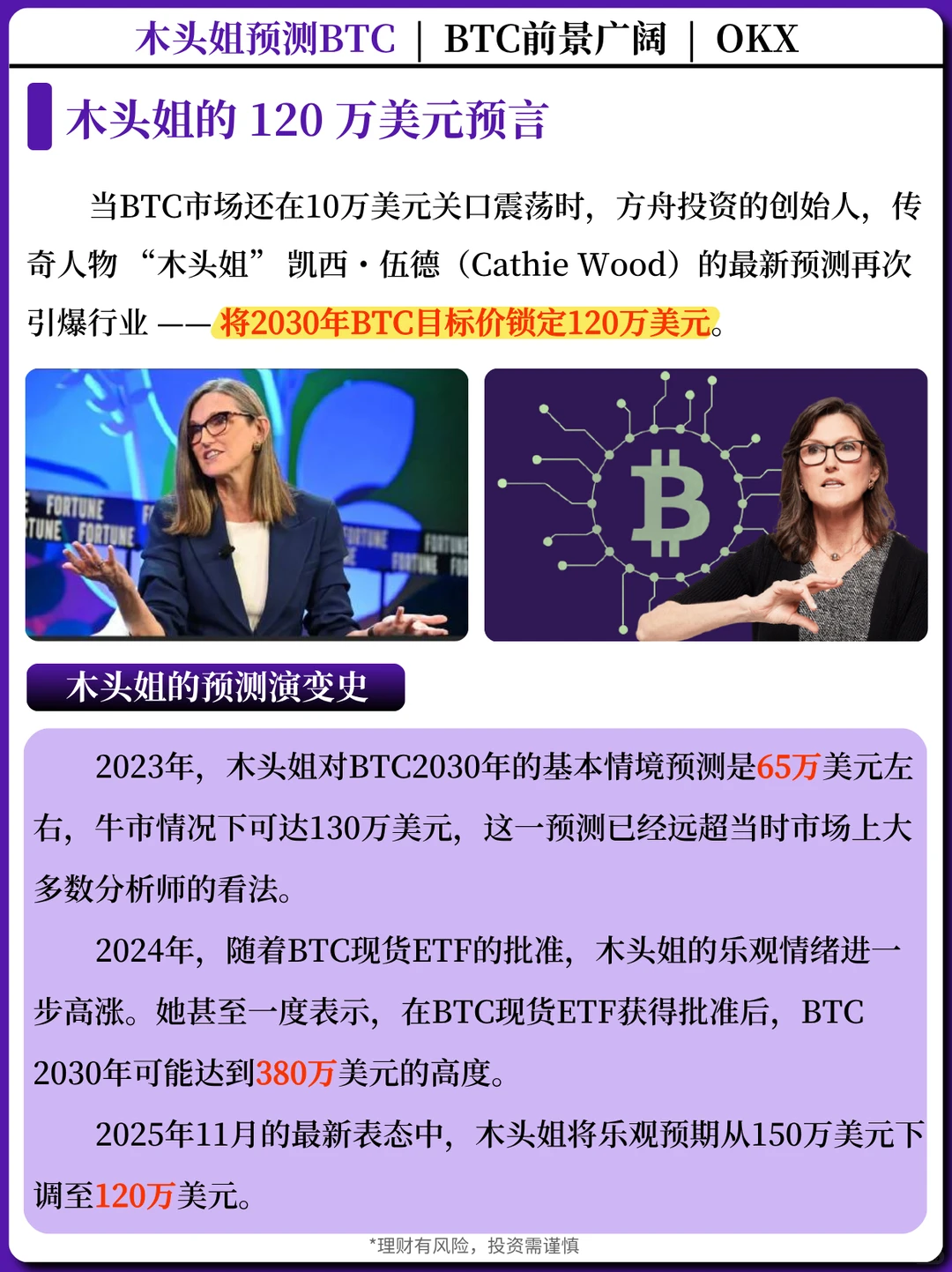 木头姐:BTC2030年看120万美元