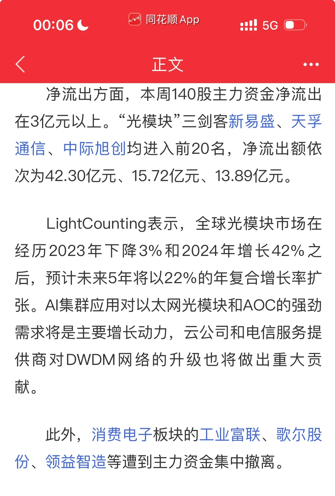11.16：LightCounting表示：预计5年以22%增长