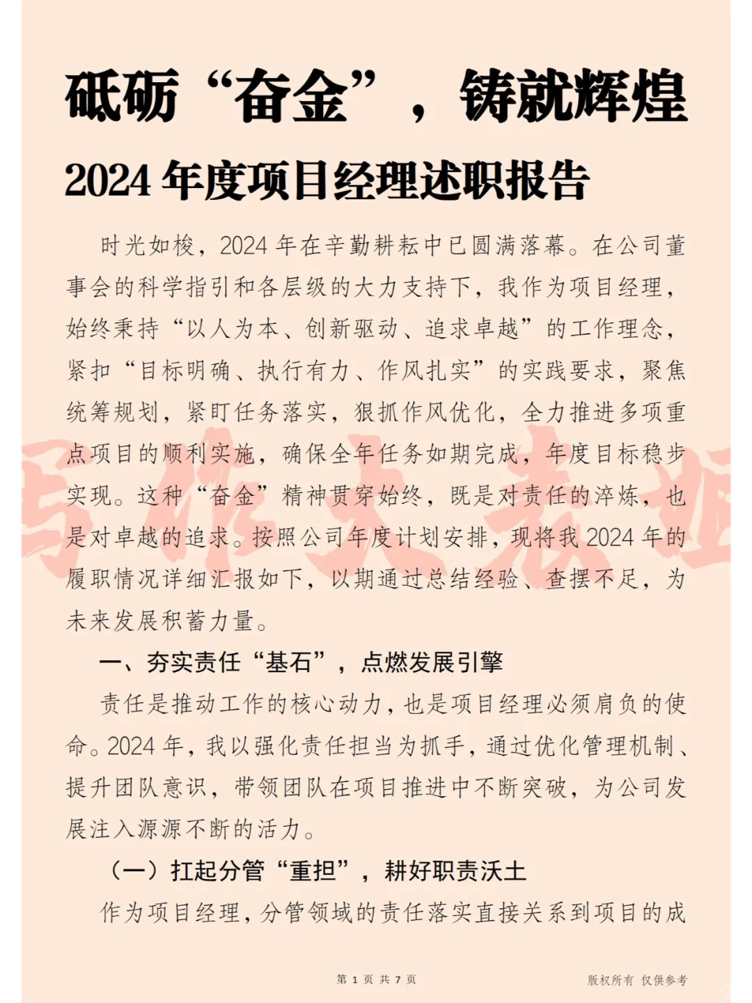砥砺“奋金”， 2024年度项目经理述职报告