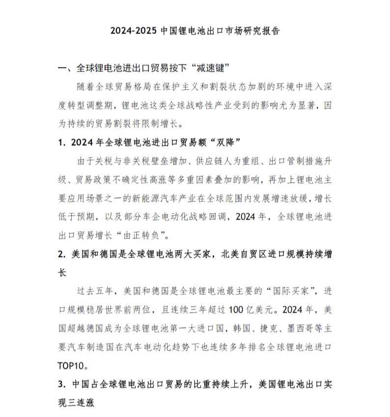 2024-2025中国锂电池出口市场报告