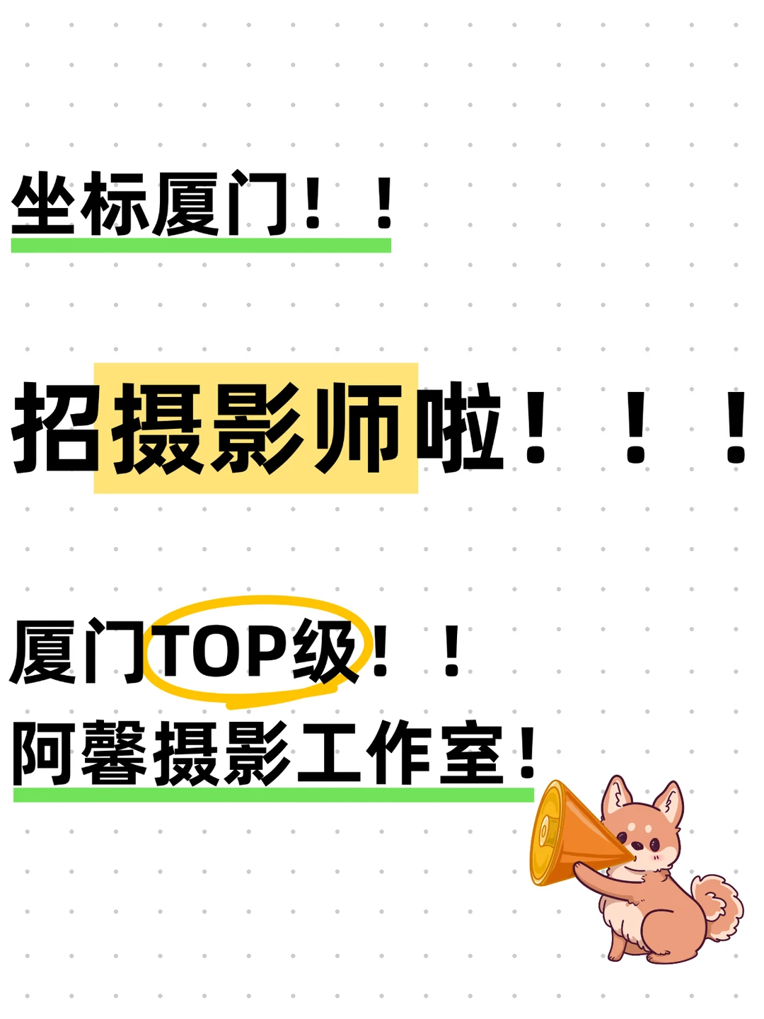 在厦门,顶流婚礼摄影工作室招人啦!