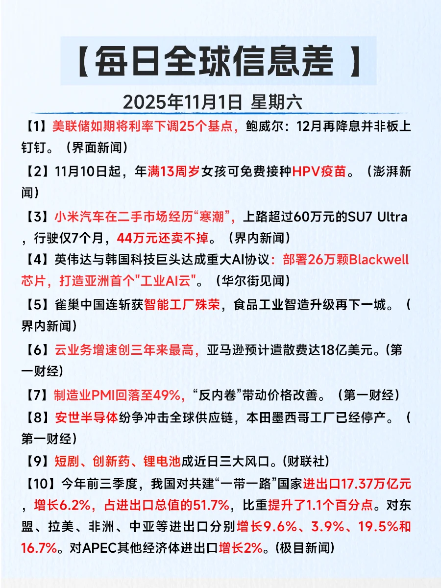 今日信息差 | 11月1日 | 一起看世界?