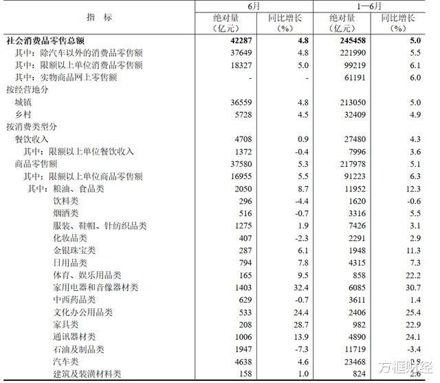 2025年6月中国社会消费品零售总额增长4.8%
