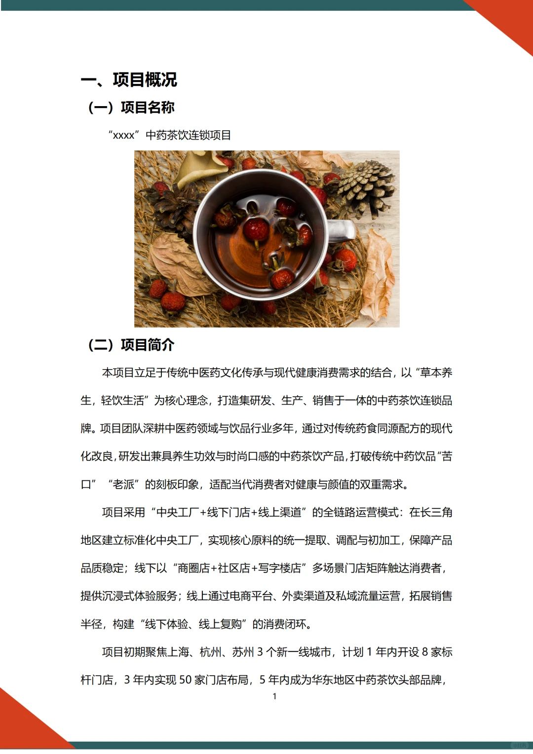 ?中药茶饮融资计划书word➕ppt