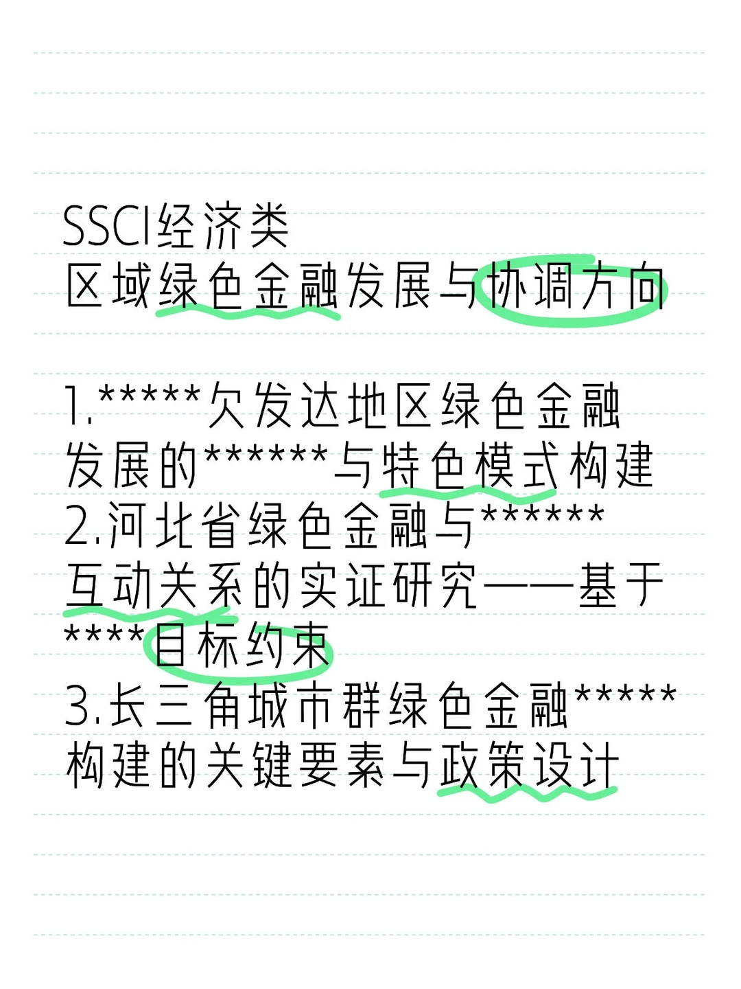 SSCI经济类区域绿色金融发展与协调方向