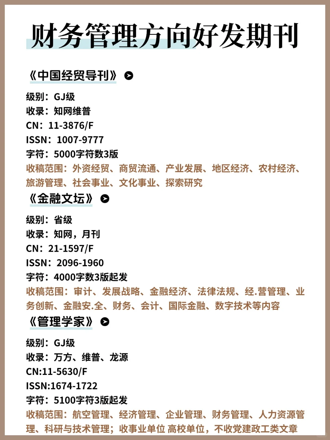 财务管理方向期刊推荐