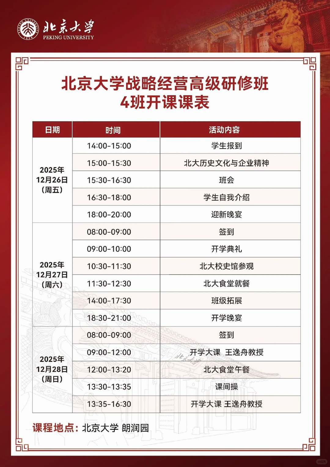 北京大学战略经营高级研修班开课课表