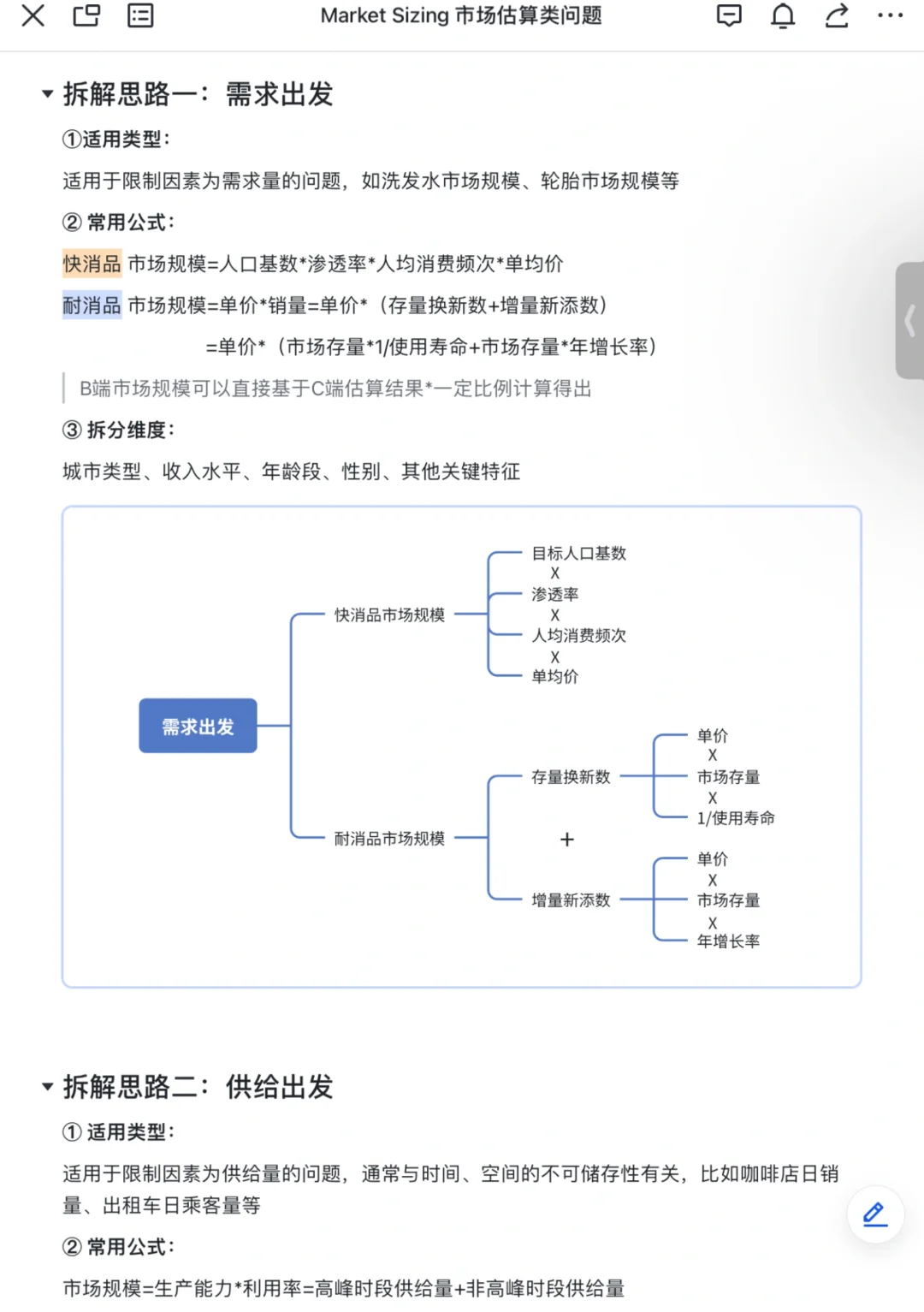 战略咨询干货｜Market Sizing市场规模类框架
