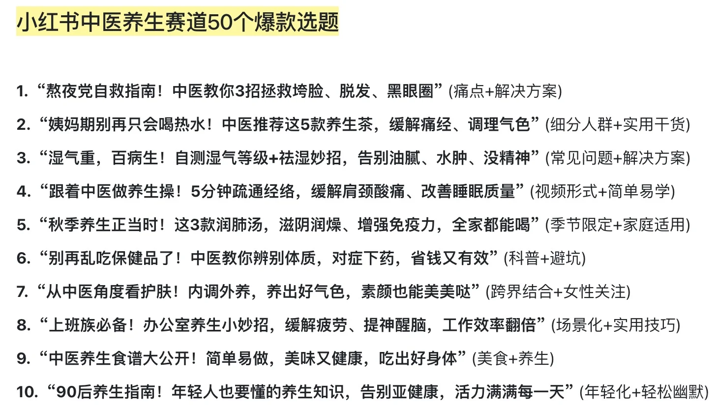 中医赛道50个爆火选题！全是干货?