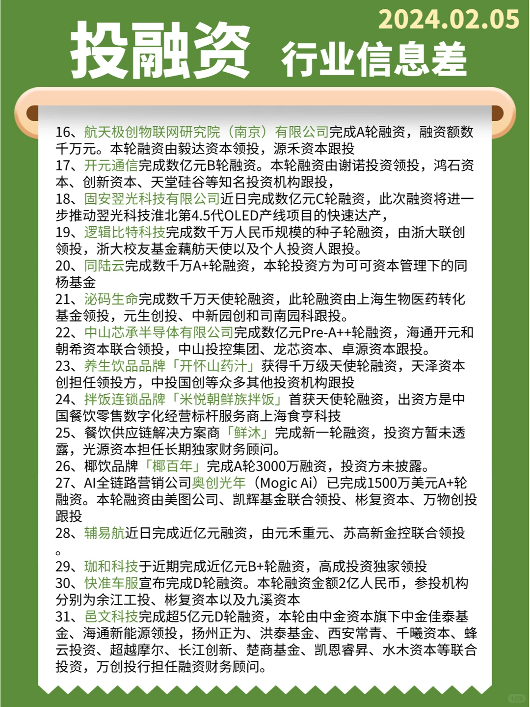 【投融资】行业信息差