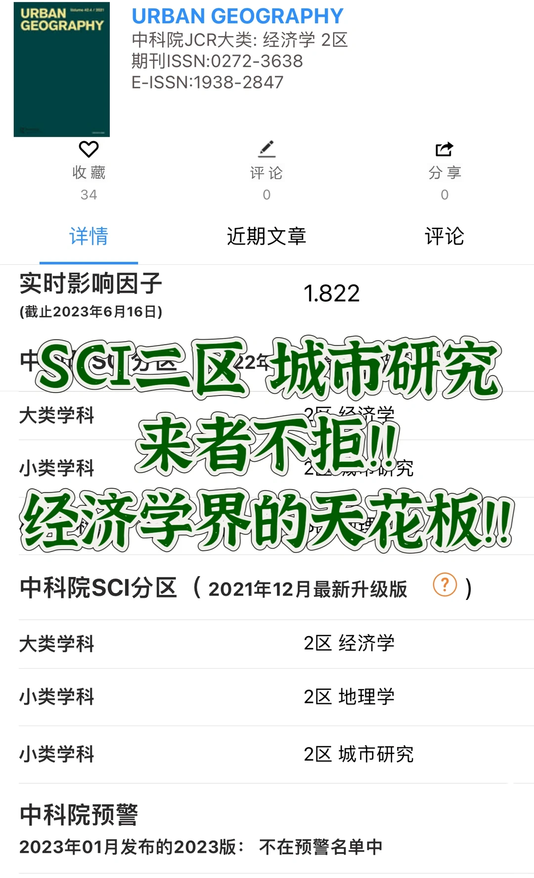 经济学的天花板！2区城市研究SSCI.投就中‼