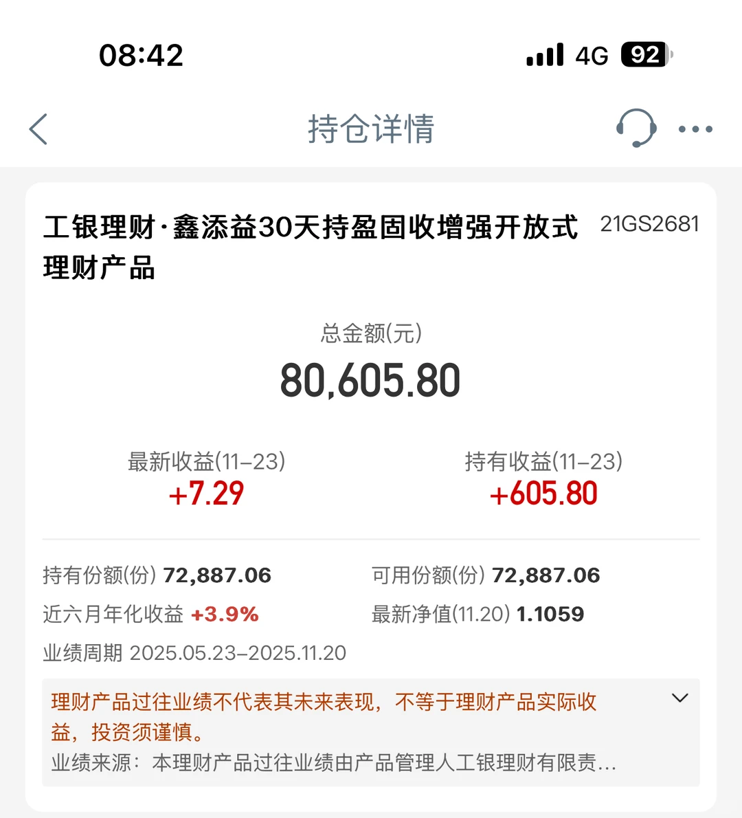 ?11.24工商银行理财收益更新!微红甚好?