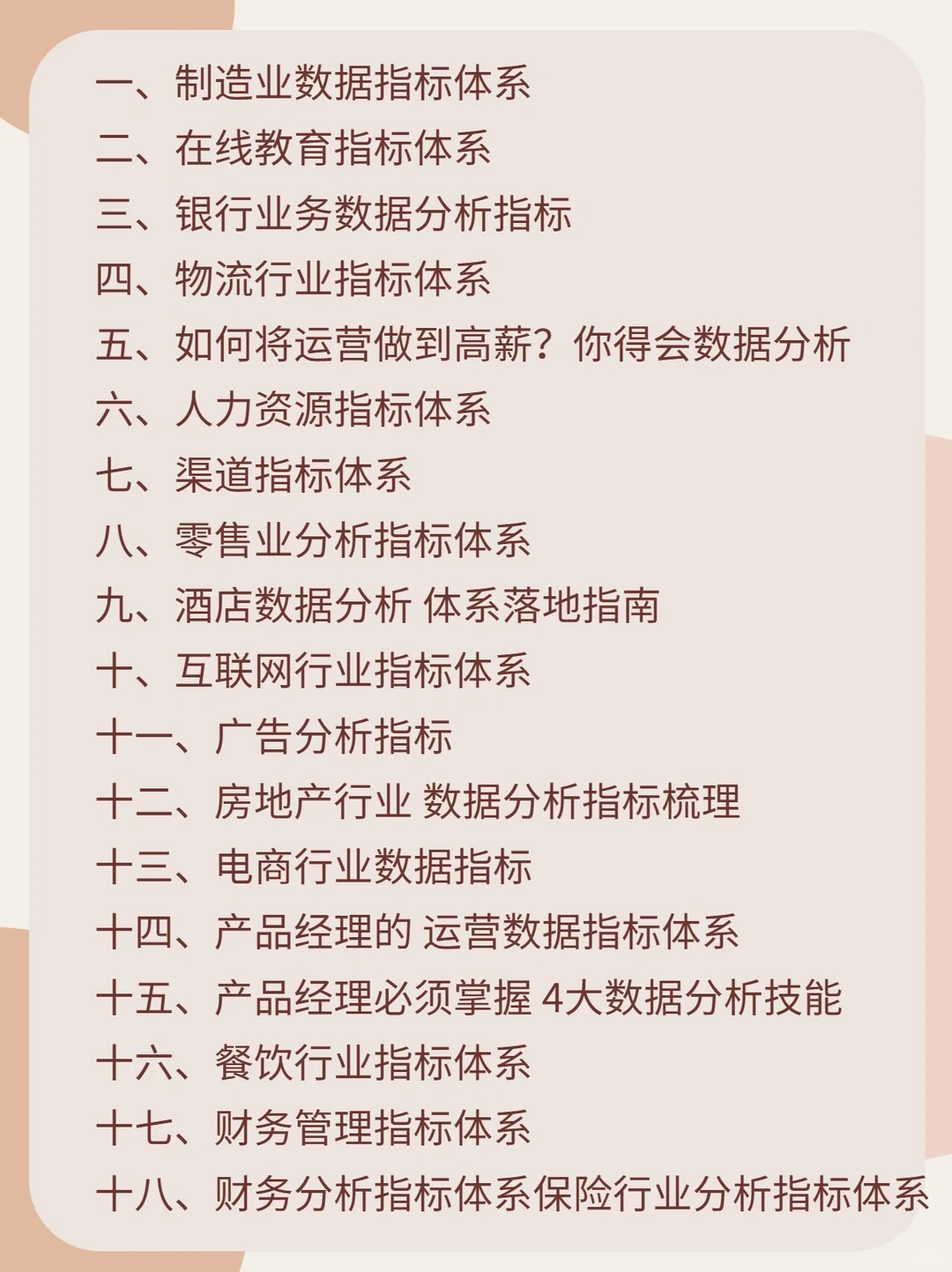 指标干货|最全9大行业数据指标体系,数据分析