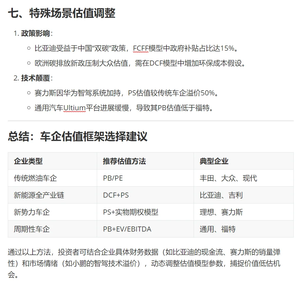 汽车行业的估值方法