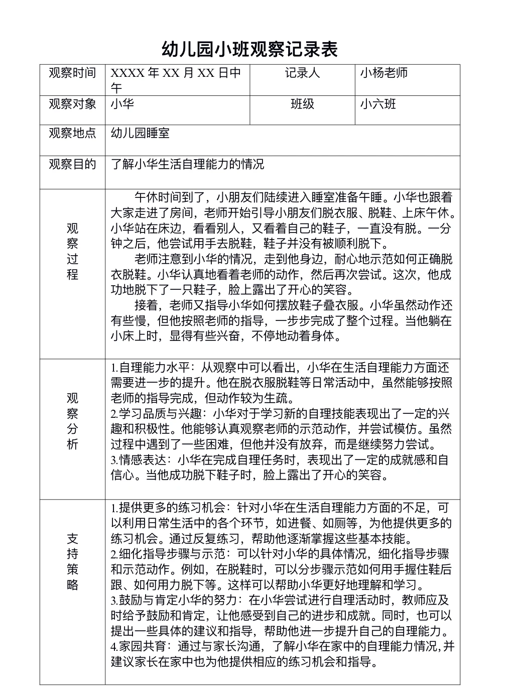 幼儿园～小班个案观察记录分享