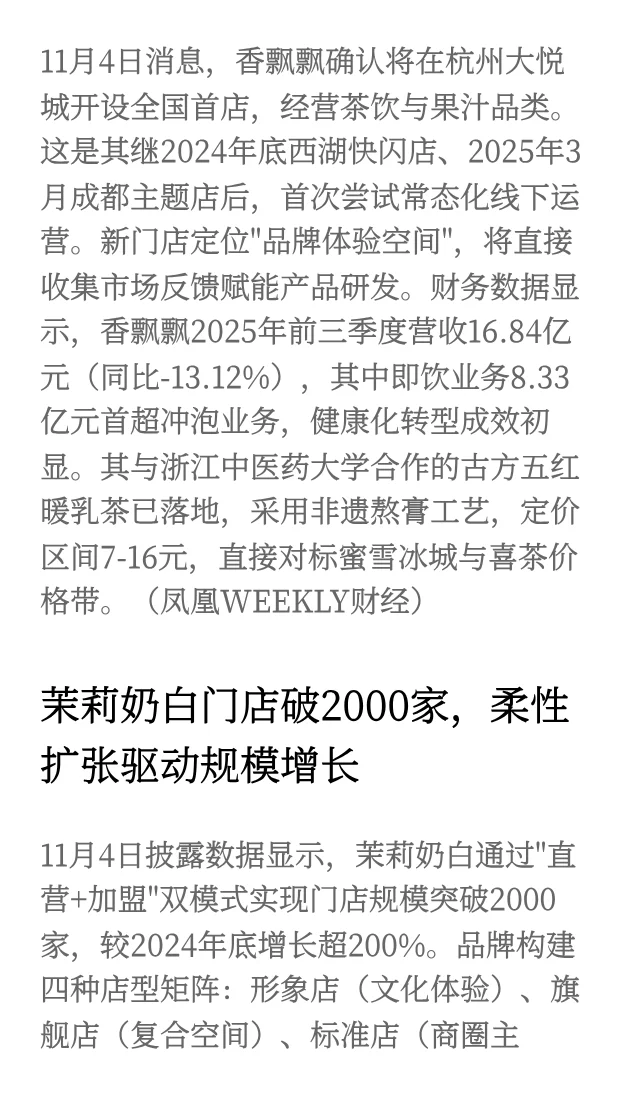 现制茶咖行业洞察日报 2025.11.04