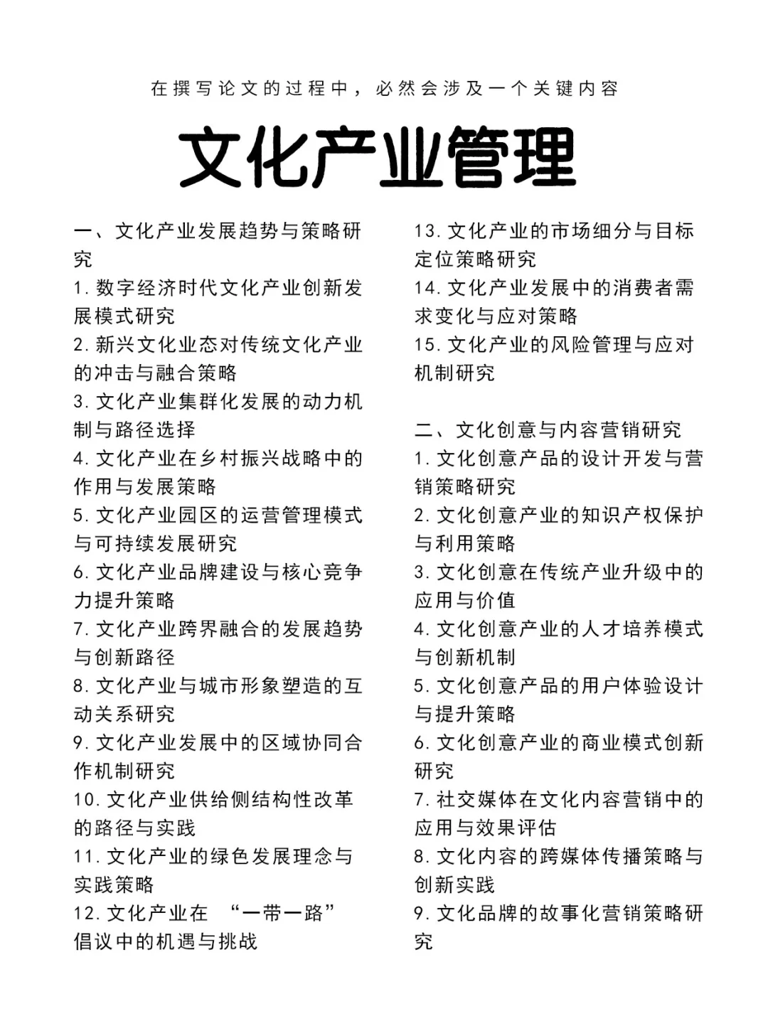 文化产业管理最新选题‼️超全选题