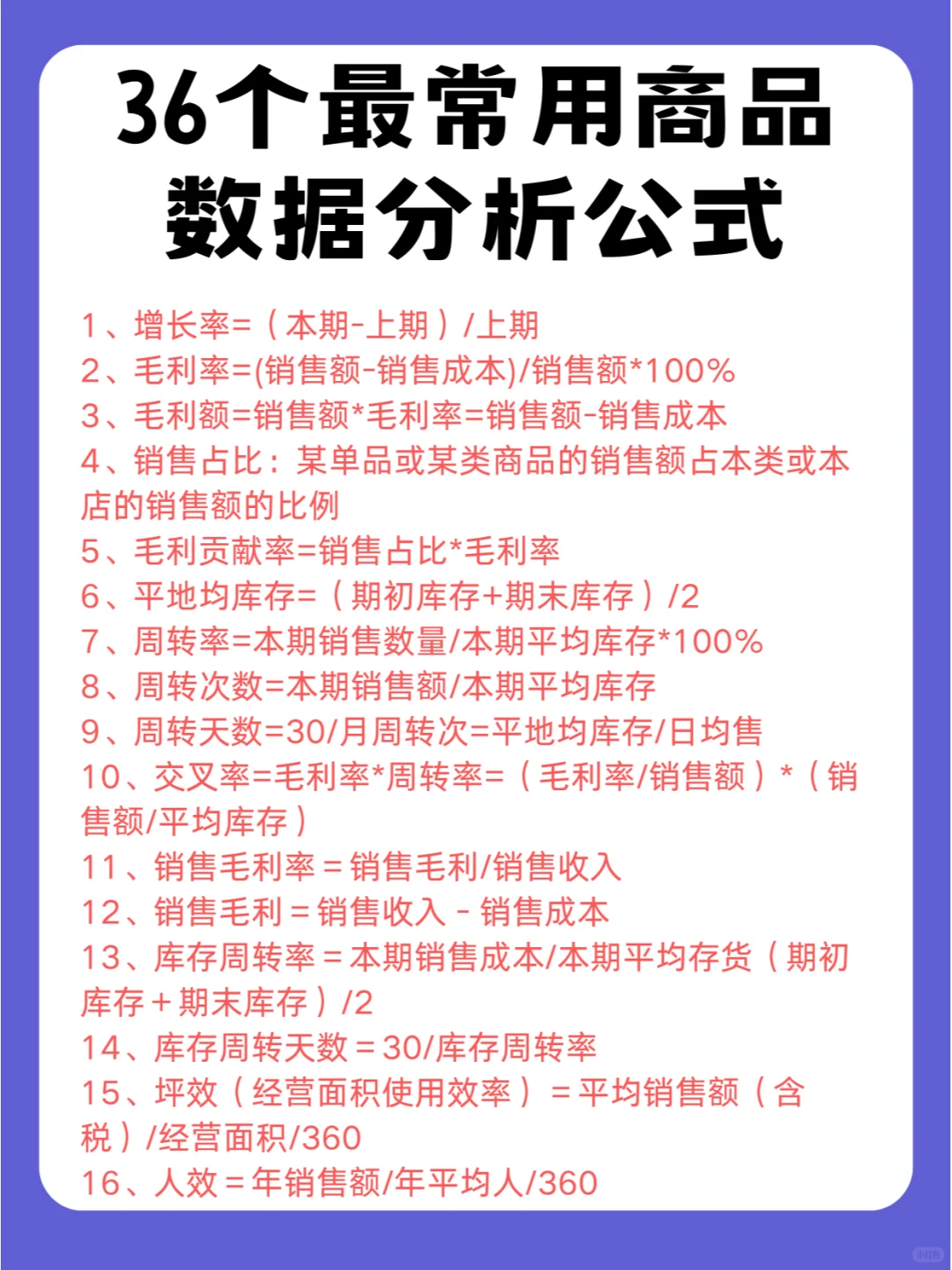 36个最常用商品数据分析公式